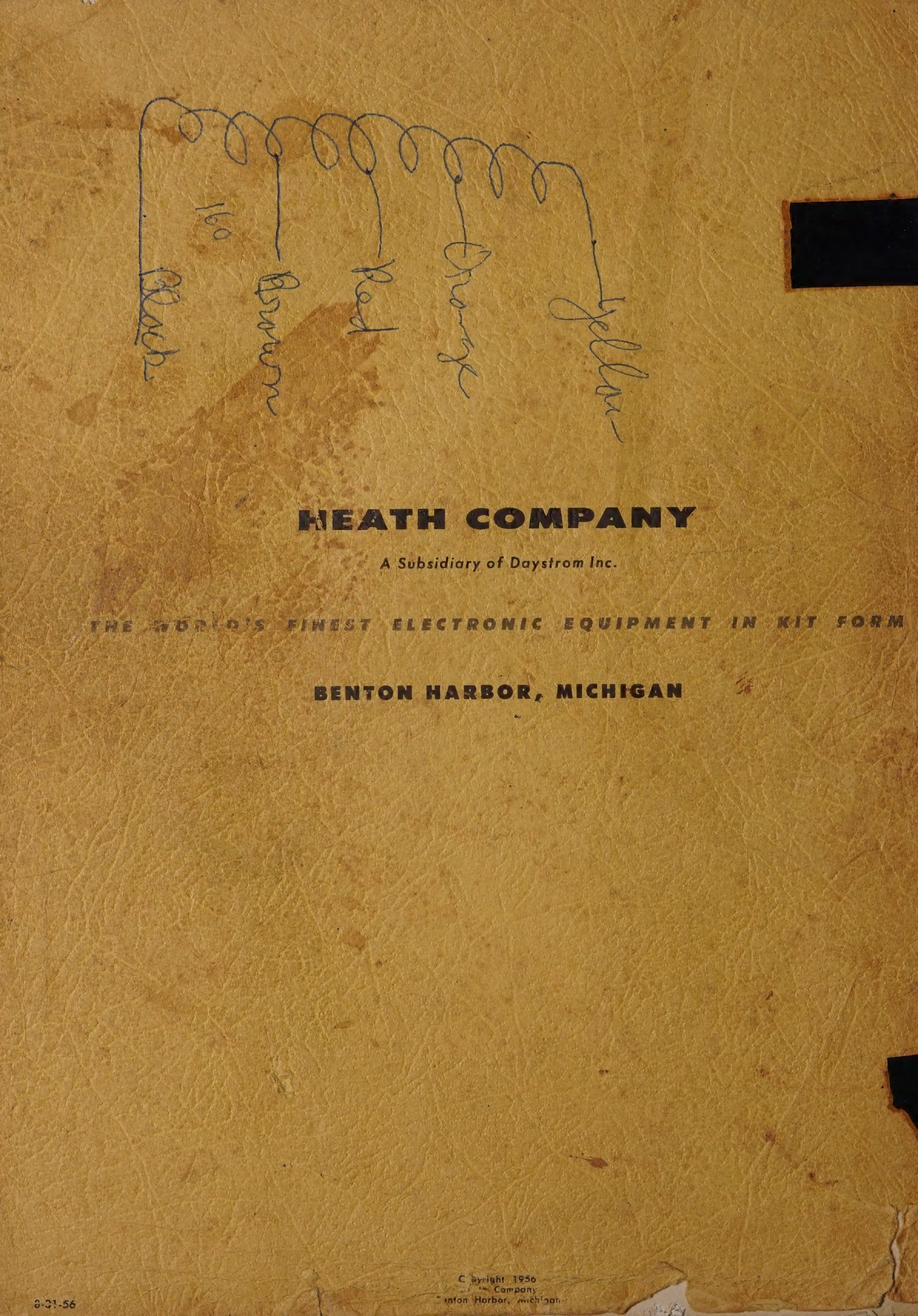 Figure 6 — The back cover of the DX-100 manual, carrying the notice that decides its copyright status: "Copyright 1956, Heath Company, Benton Harbor, Michigan", with the printing date 8-21-56 at the opposite …