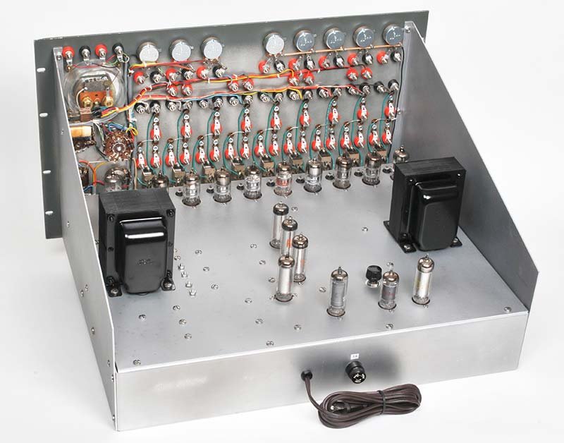 Figure 4 — EC-1 chassis after full restoration showing new wiring harness, replaced capacitors, and reconditioned tube sockets.