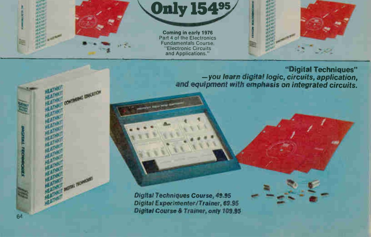 Figure 5 — The Digital Techniques course binders, records and parts beside the first ET-3200, in the blue cabinet, white panel and dark nameplate strip it wore into the early 1980s. The price line reads: cour…