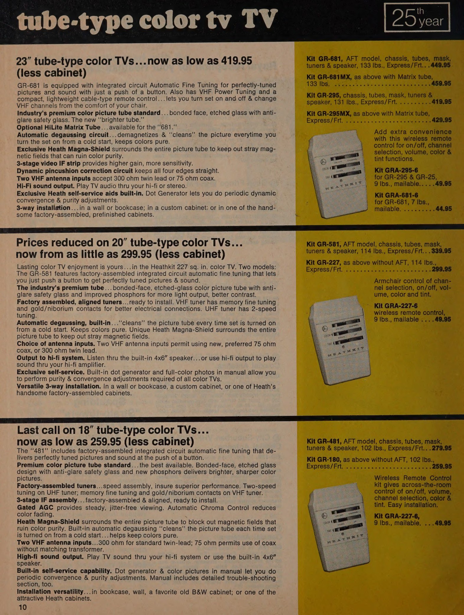 Figure 10 — The end of the tube era: in the same 1972 catalogue the GR-295, GR-227 and GR-180 are cleared at $419.95, $299.95 and $259.95 against their solid-state replacements.