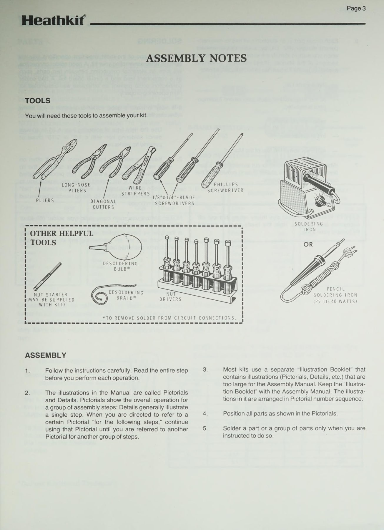 Figure 23 — "Assembly Notes – Tools" from the ET-3300B manual (1983): the tools are drawn at the front of each manual rather than in a separate guide.