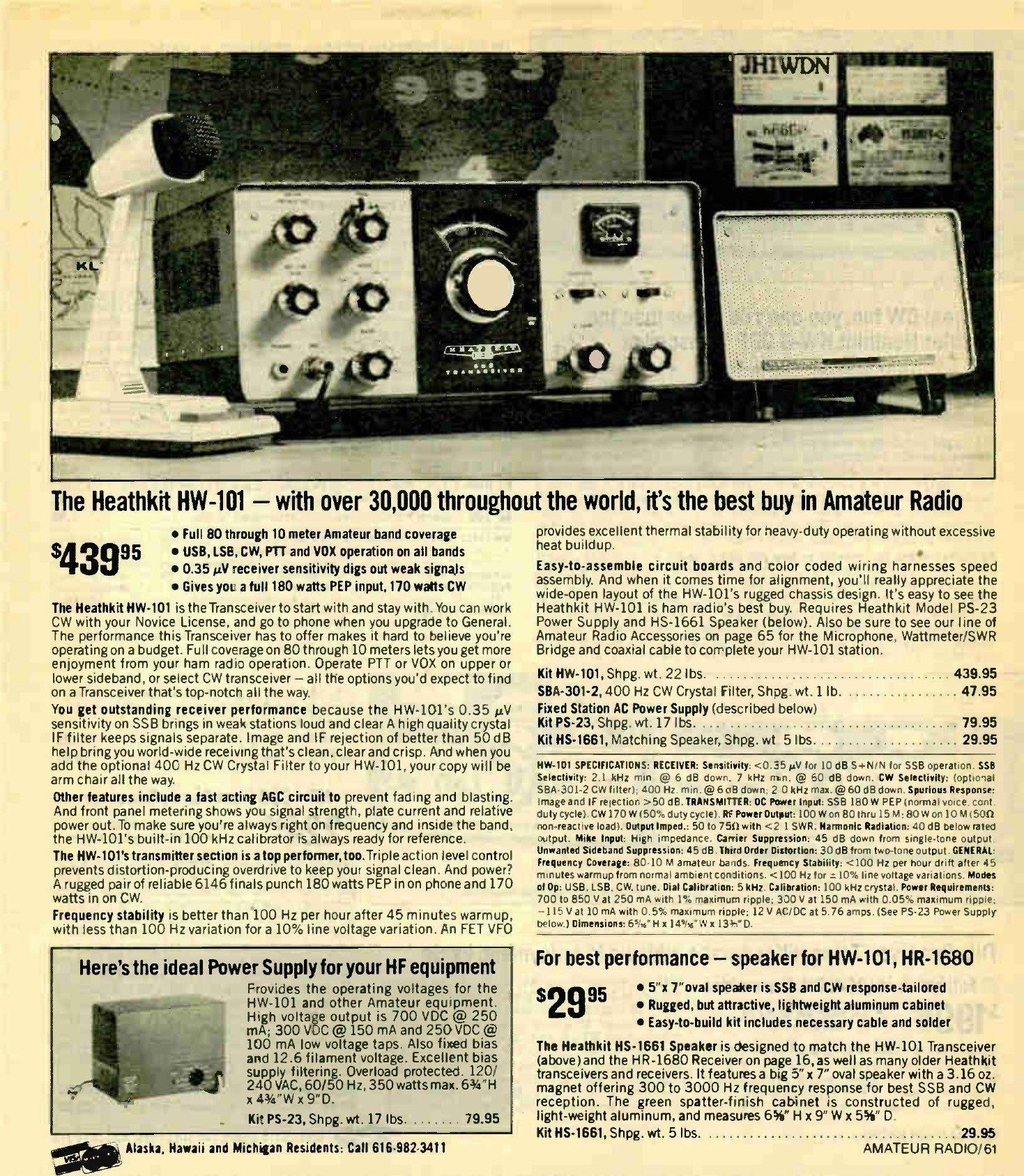 Figure 9 — The Winter 1981–82 catalogue page, and the only Heath-published production figure found for the model: "The Heathkit HW-101 — with over 30,000 throughout the world, it's the best buy in Amateur Rad…