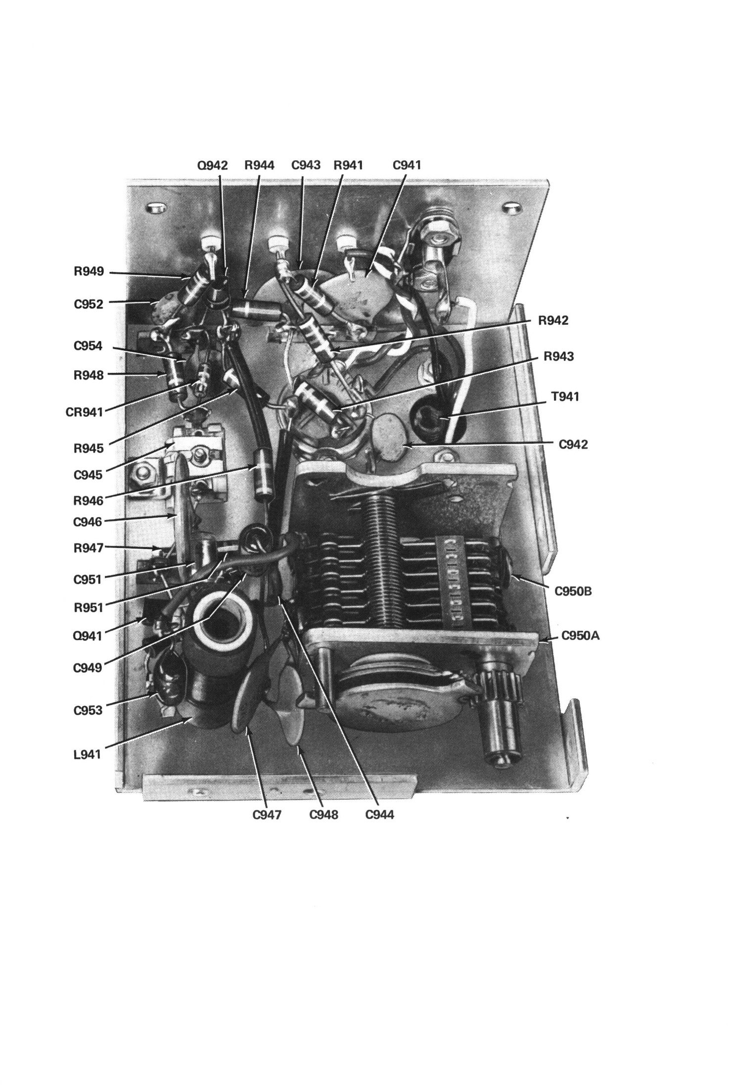 Figure 6 — The fold-out chassis photograph from page 34, printed before assembly begins so that the builder knows where everything is going. Heath's photographs of its own chassis are as much a part of the ma…