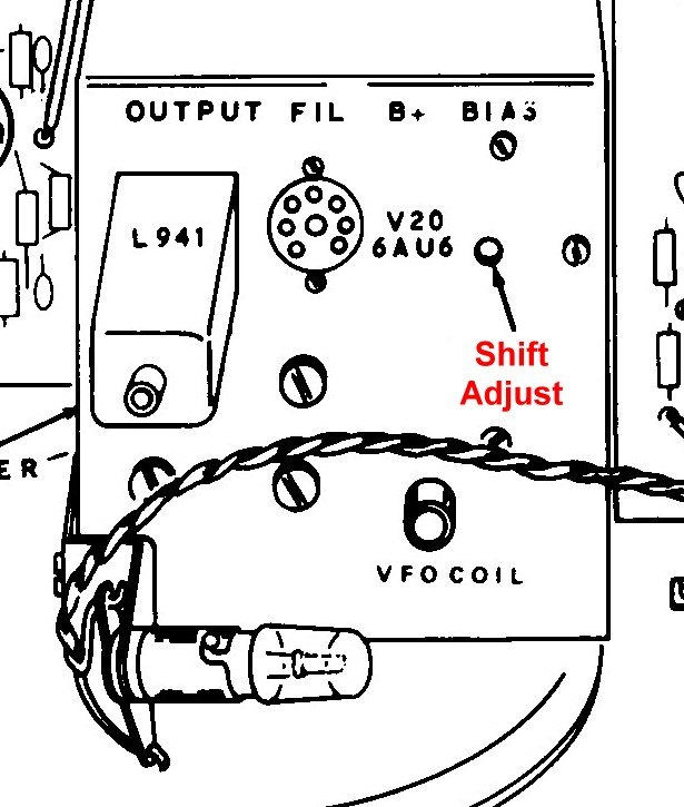 Figure 12 — The SHIFT ADJUST trimmer on the VFO box, which makes the dial read the same on both sidebands.