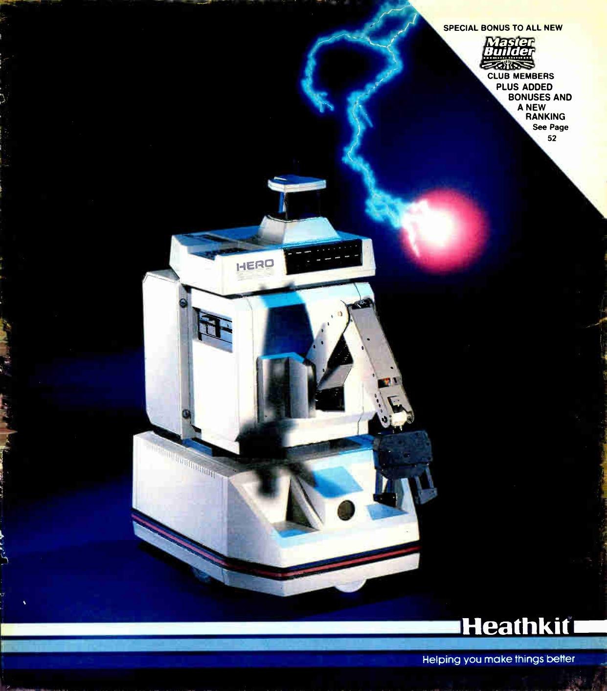 Figure 9 — The Spring–Summer 1986 cover: HERO 2000, arm extended, under a lightning bolt. Robots, computers and education courses together filled much of the catalogue by this date.