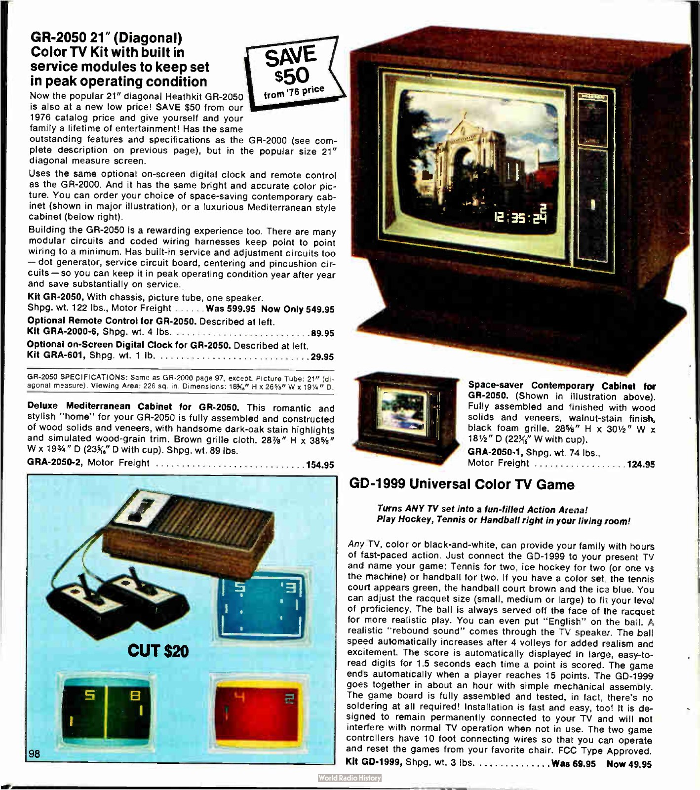 Figure 12 — The 21-inch GR-2050, "save $50", and the GD-1999 universal colour TV game with its paddle controllers, Fall 1977.