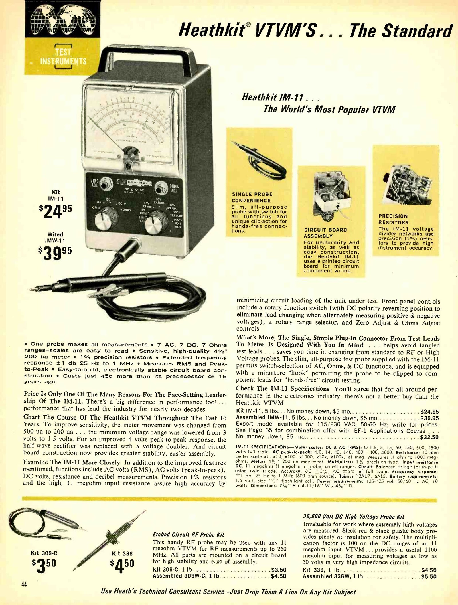 Figure 8 — "The world's most popular VTVM" — the IM-11 at $24.95 in kit form and $39.95 wired, in the 1967 Allied-distributed catalogue.