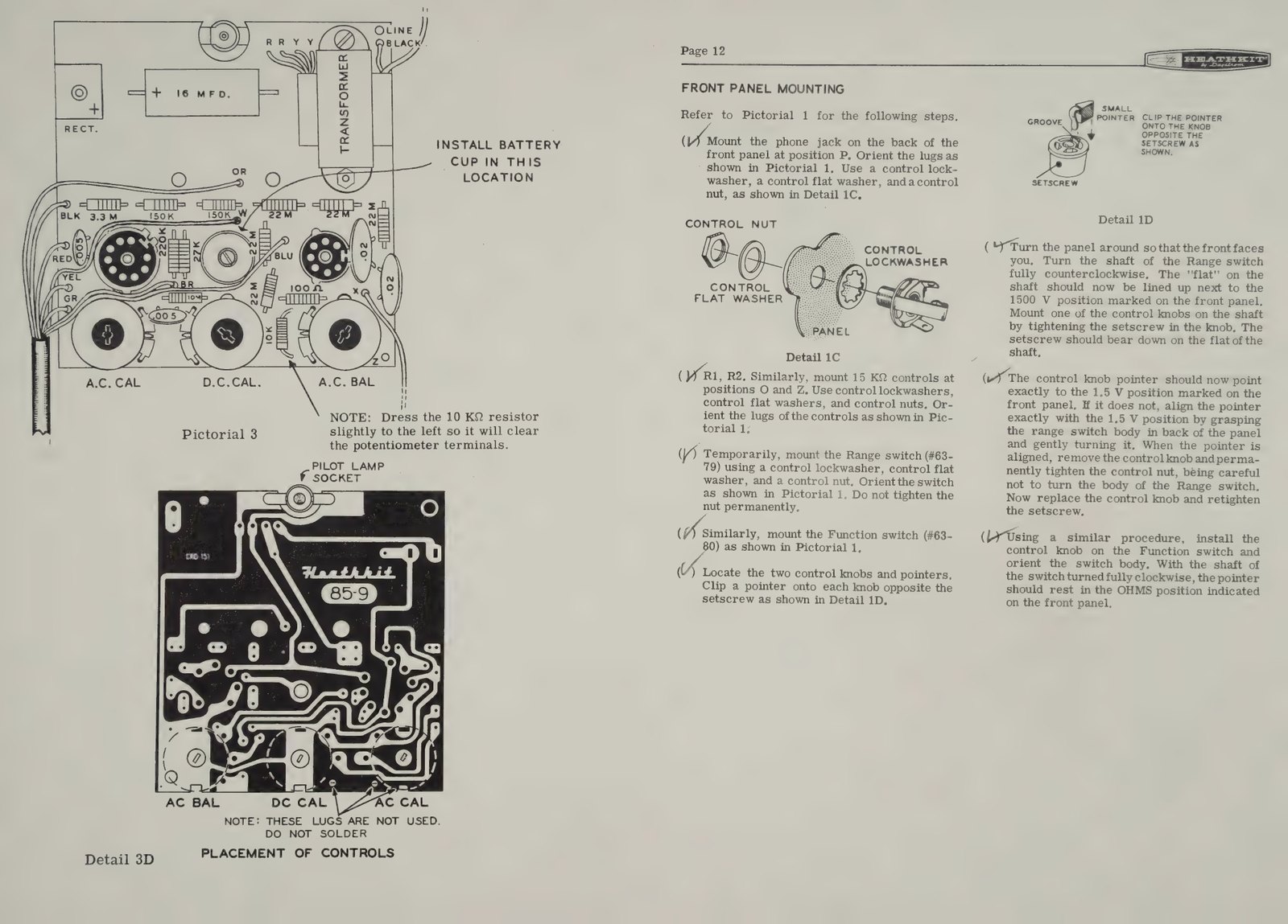 Figure 8 — The IM-11's board pictorial as a fold-out, drawn so that every component is identifiable by shape and value. Heath's fold-out pictorials were the feature the catalogues boasted about most: "check-b…
