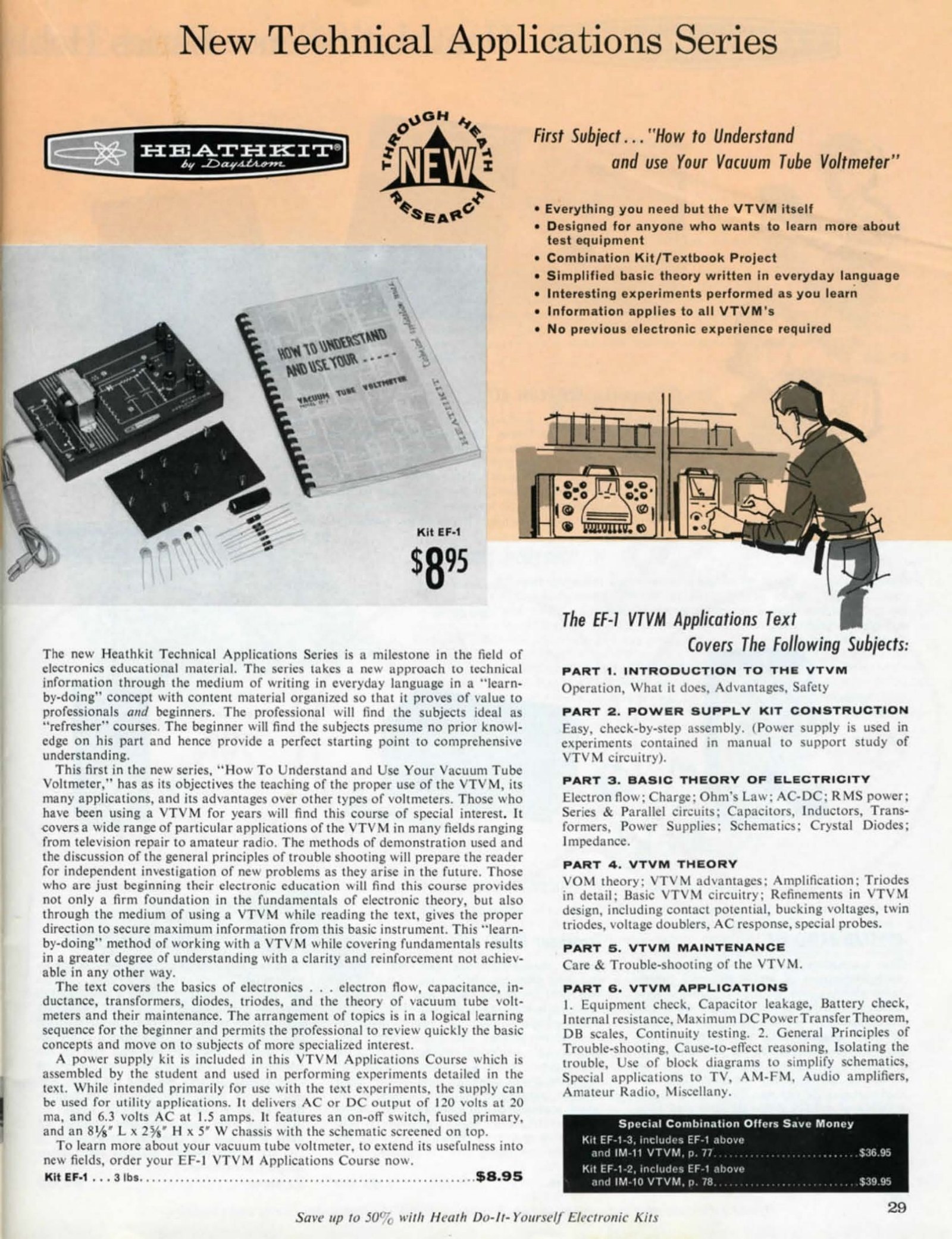 Figure 7 — "How To Understand and Use Your Vacuum Tube Voltmeter" — the EF-1 course, sold as a combination kit and textbook, "everything you need but the VTVM itself".