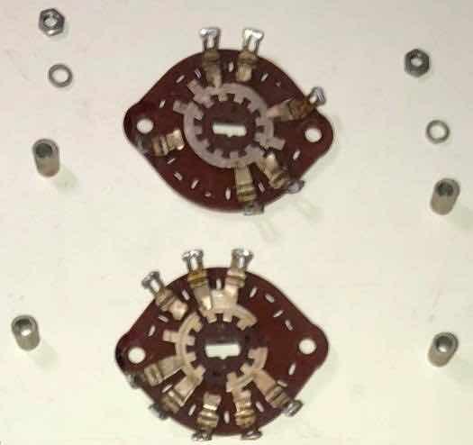 Figure 5 — A V-6 function switch taken apart for cleaning. Dismantling makes it possible to clean the contacts without soaking the phenolic, which the ohmmeter's gigohm range will not forgive.